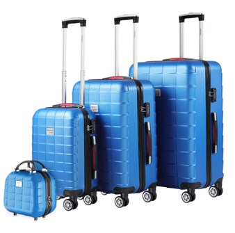 Hartschalenkoffer-Set Exopack inkl. Beautycase in blue, black & beige